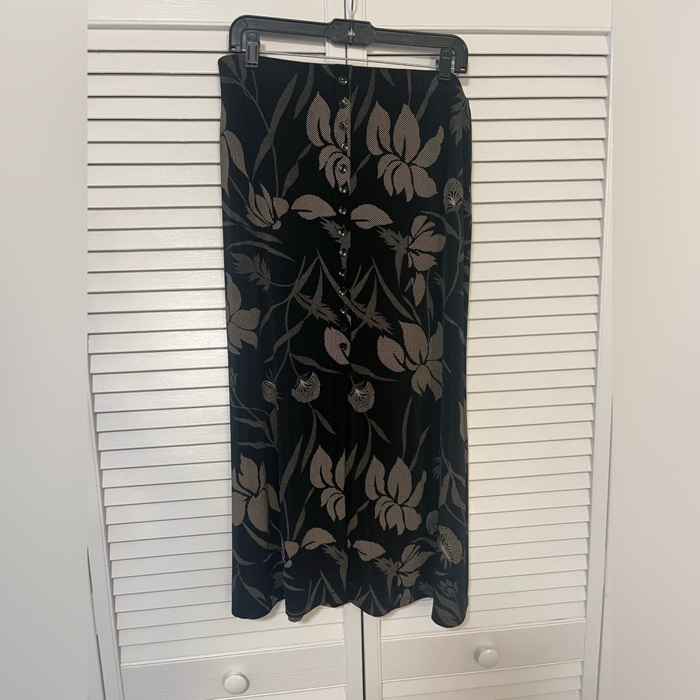 Black Floral Button Maxi Skirt
